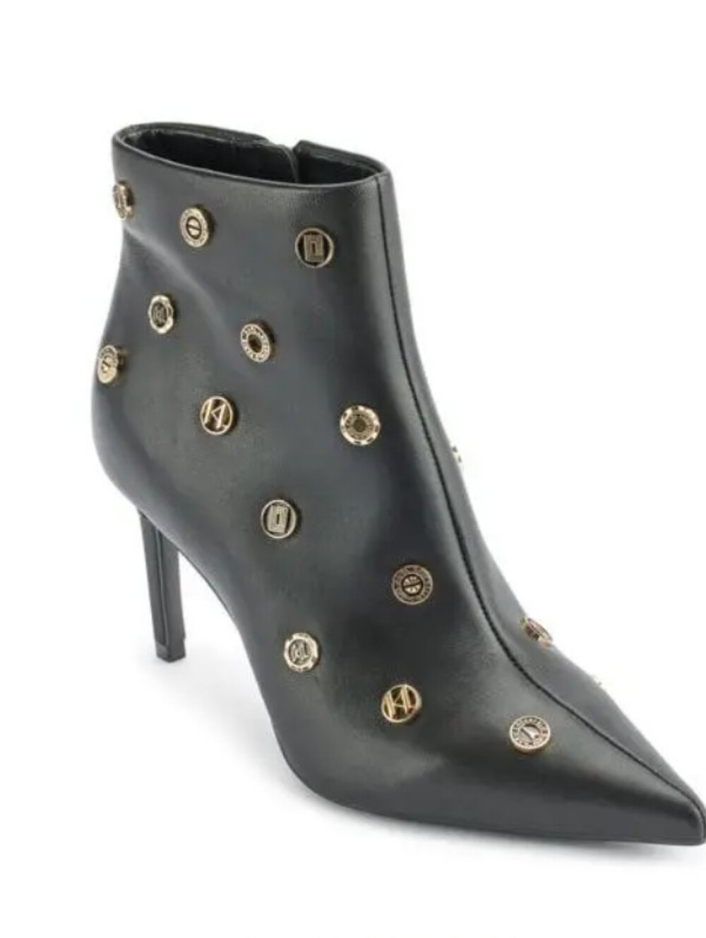 Karl Lagerfeld Paris Womens Saina Black Embellished Leather Ankle Boots